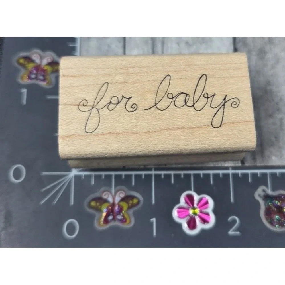 Paper Salon For Baby Elegant Script Gift Shower Rubber Stamp Wood #E116